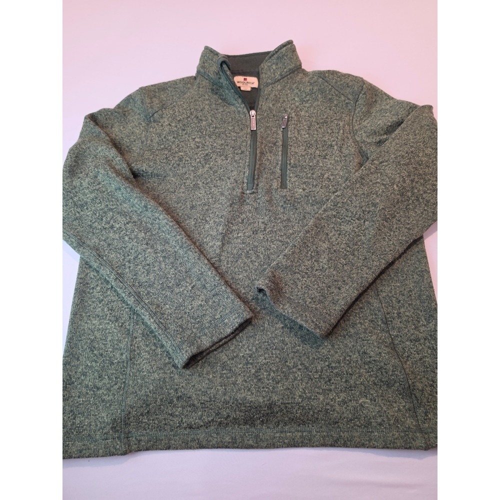 Woolrich Mens Large Green Heathered Quarter Zip Fleece Pullover Sweater 0708